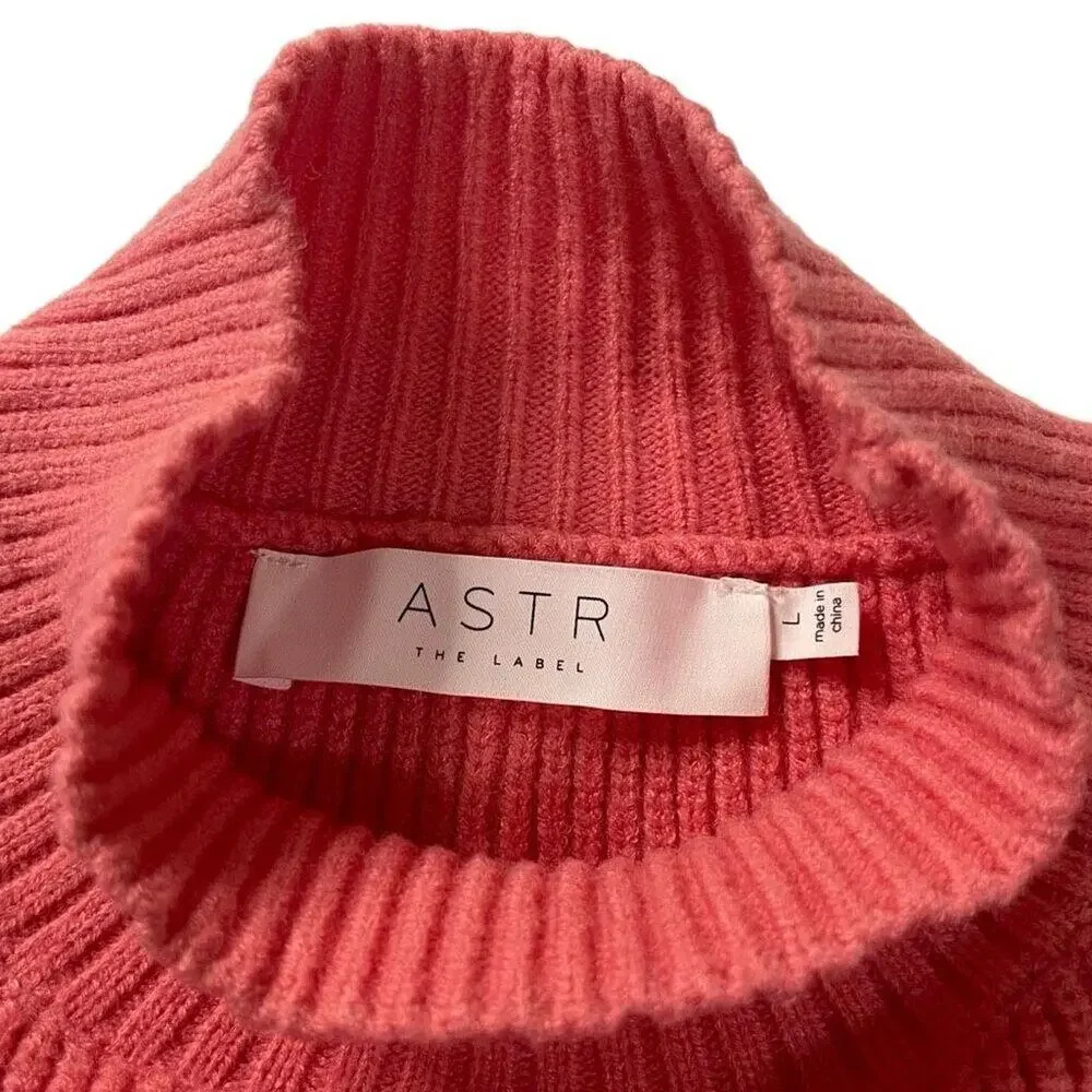 ASTR The Label Women's Mock Neck Puffed Sleeves Knit Pullover Sweater Size Large